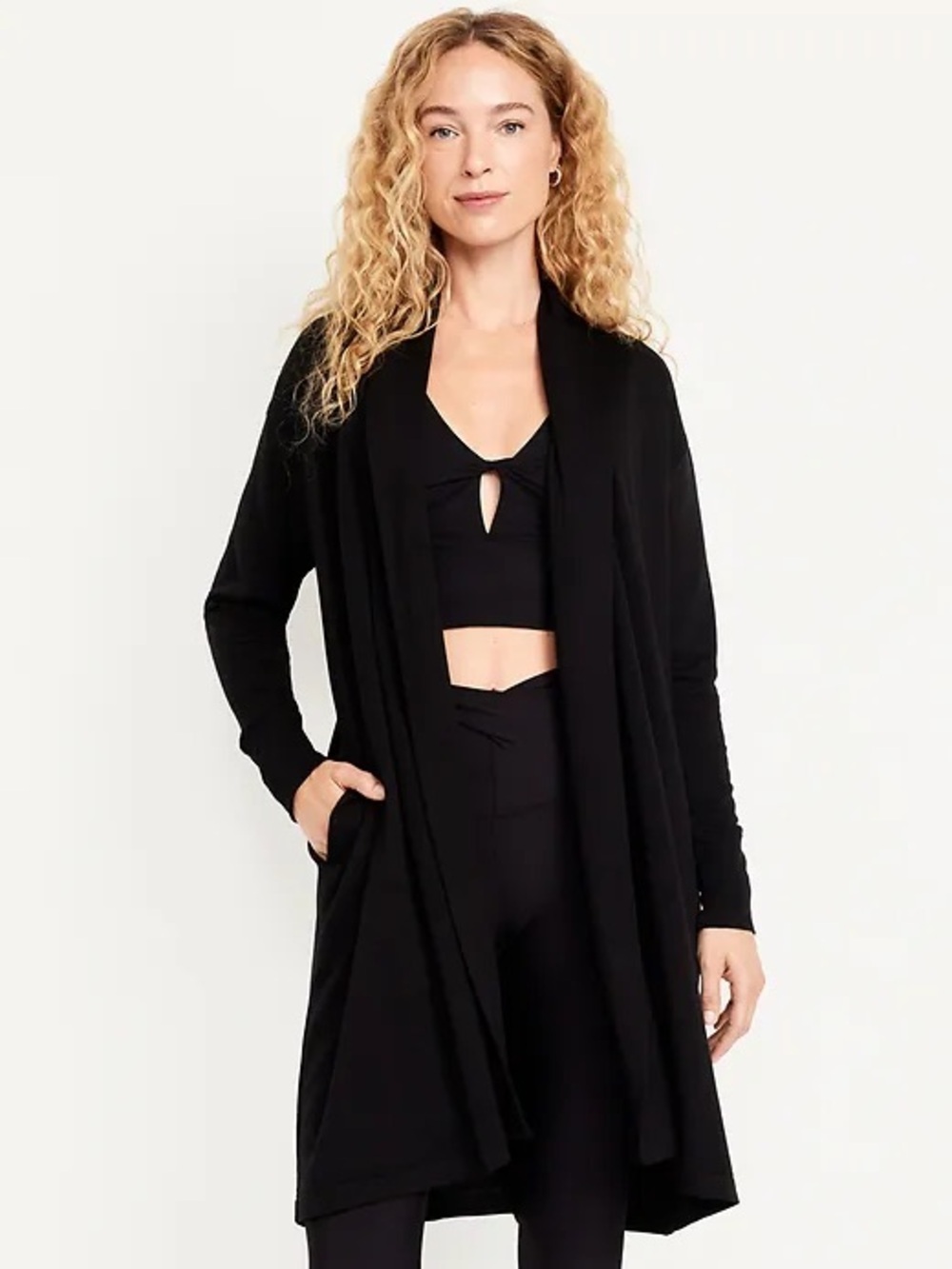 Old Navy Super Long Black Open-Front Cardigan Medium NWT Casual Pockets